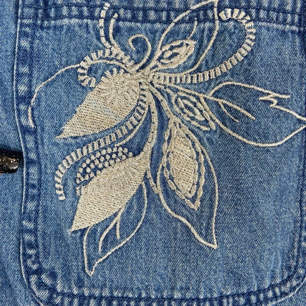 Vintage Basic Editions blue embroidered metallic full zip cotton jacket retro 2X